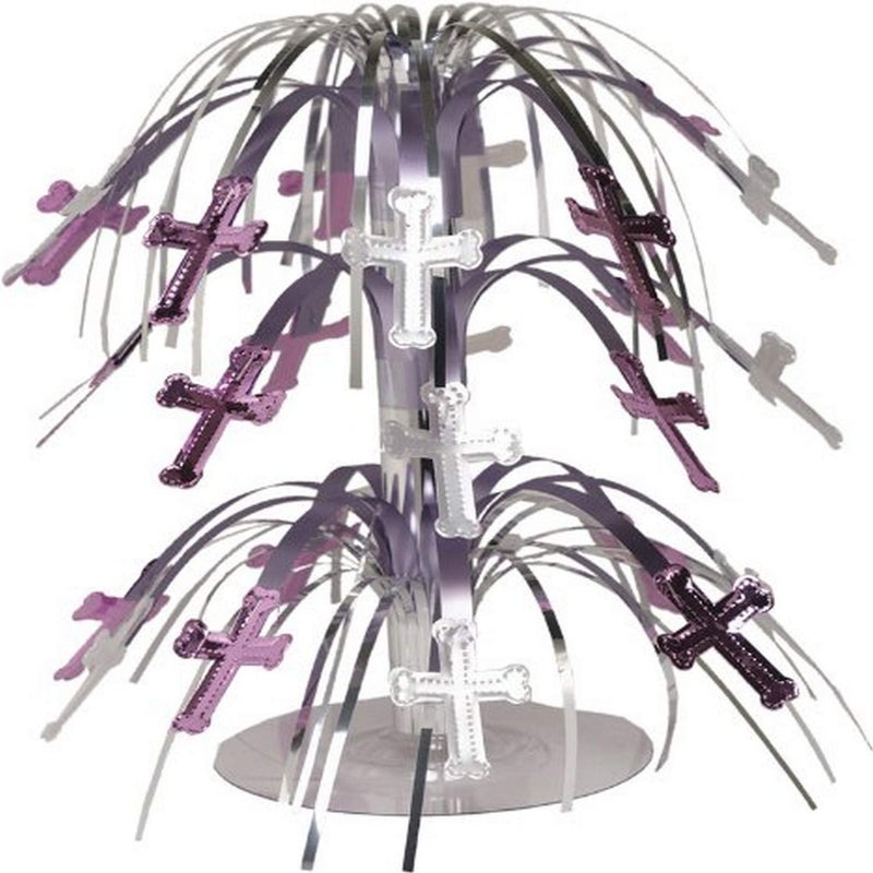 Creative Converting Cross Cascade Centerpiece, 9", Pink And Silver